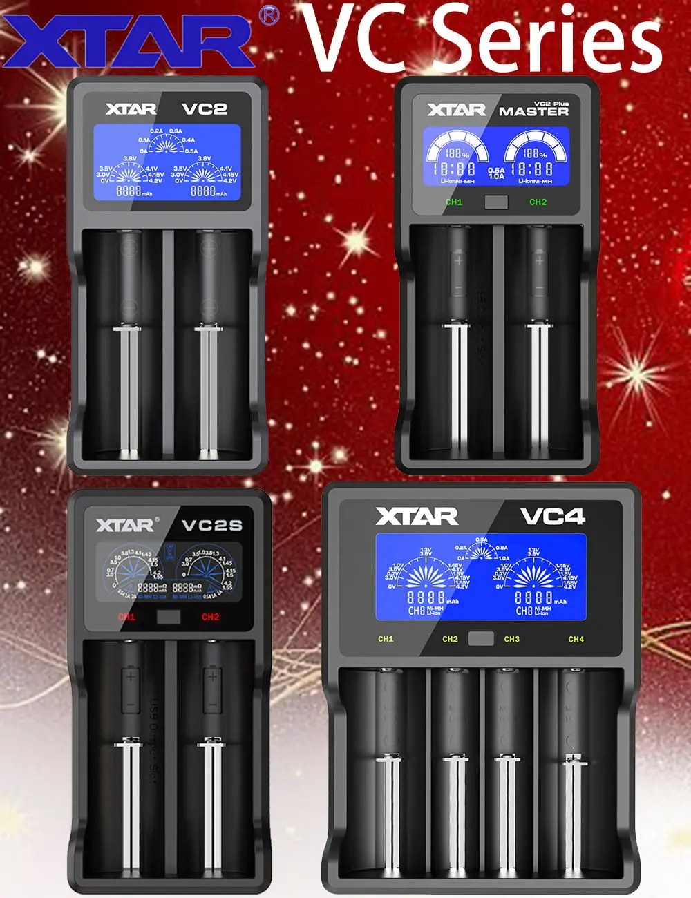 

XTAR VC2 /VC2 plus /VC2S/ VC4 battery charger for 10440/16340/14500/14650/18350/18500/18650/18700/26650/ 22650