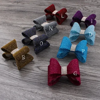 

5PCS 16colors Newborn Luxe Gold Dust Hair Bows+Rhinestone Button for Headbands Hard PVC Bow Artificial & Dried Flowers