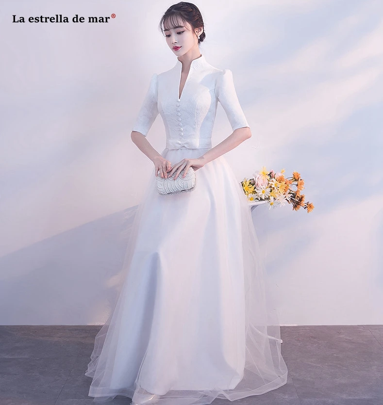 Vestido dama de honor boda 2019, новинка, круглый вырез, 3/4 рукав, ALine, золото, шампанское, серебро, кружево, свадебное платье с блестками, длинное