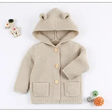 Детская трикотажная одежда; осеннее пальто с капюшоном и ушками для малышей; свитер для маленьких девочек; свитер для мальчиков; кардиган для маленьких мальчиков и девочек
