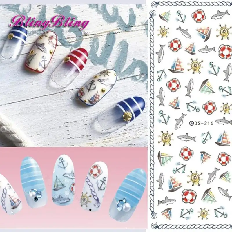 DIY Water Decals Nail Art Pretty Watermark Nail Stickers Cartoon Fish Anchor Ocean Design Nail Manicure Tips Fingernails Decor