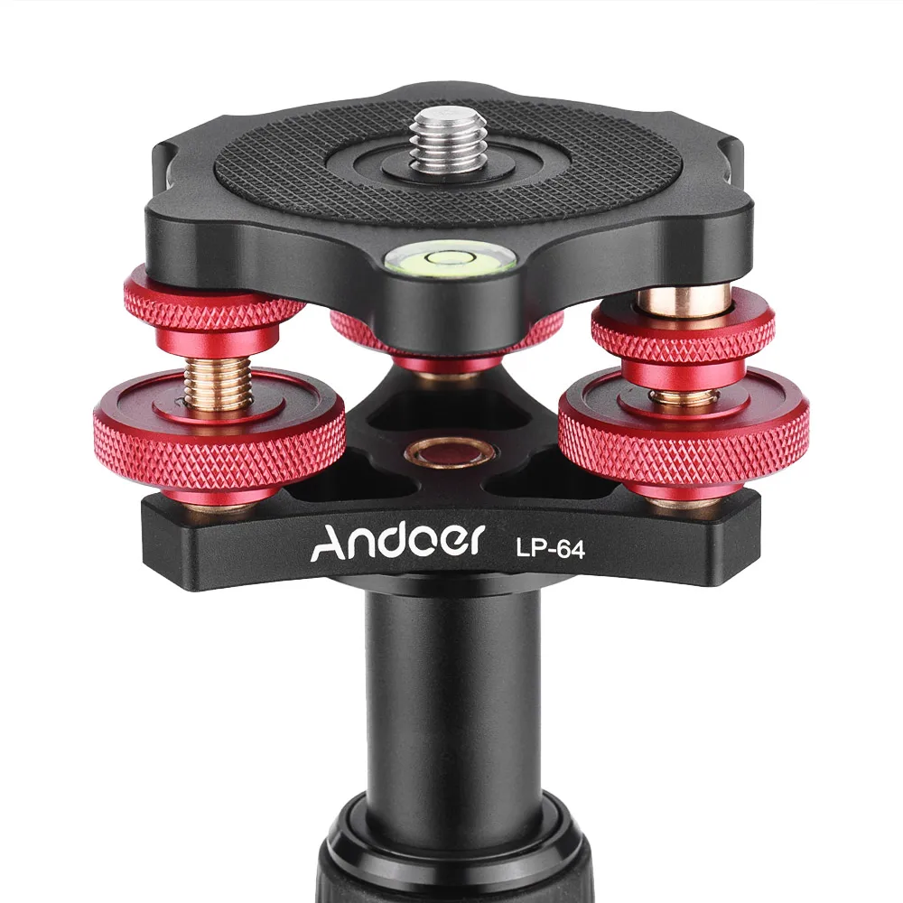Andoer LP-64 Camera Tripod Head Leveling Base Tri-wheel Precision Leveler w/ Bubble Level 3/8" Screw Aluminum Alloy Load 15kg