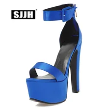 SJJH/женские сандалии-гладиаторы на очень высоком каблуке 16 см, с открытым носком, на платформе 5,5 см; пикантная модная обувь для вечеринок; большие размеры; A569