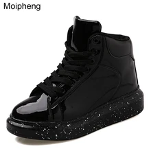 Moipheng botas de nieve para mujer 2019 otoño principios de invierno zapatos gruesos altos de la parte superior de la tabla de moda botas de tobillo espejo amantes zapatos(China)