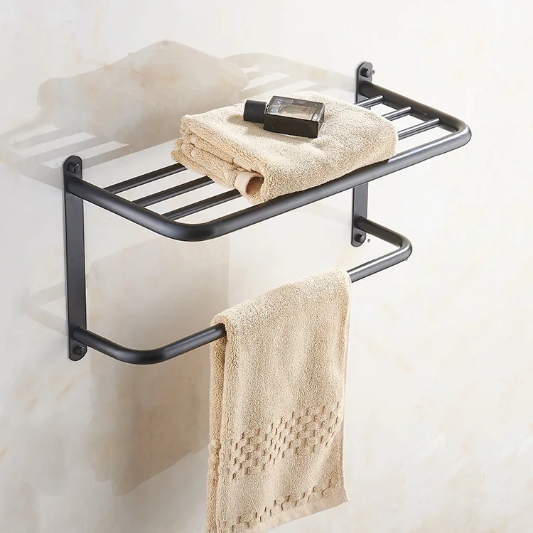 7 Negro Toalla Con Unipolar Bano Toallero Hardware Hanger 60 Cm