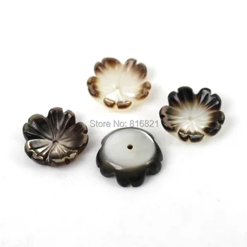 

( 10 pieces/lot ) 10x3mm Carved 3D Flower MOP Black Shell Center Drilled Beads Pendant focal Carving Beads