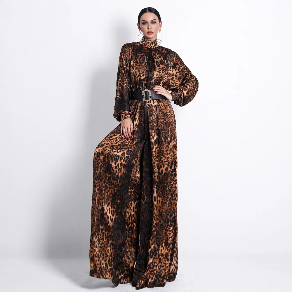 Леопардовый jumsuit женские пикантные для женщин Высокая средства ухода за кожей Шеи с длинным рукавом женская одежда не включает пояс