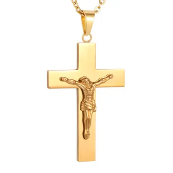 

Classic Jesus Cross Pendant Gold Color 316L Stainless Steel Crucifix Pendant Necklace Jewelry for Men Women Gift