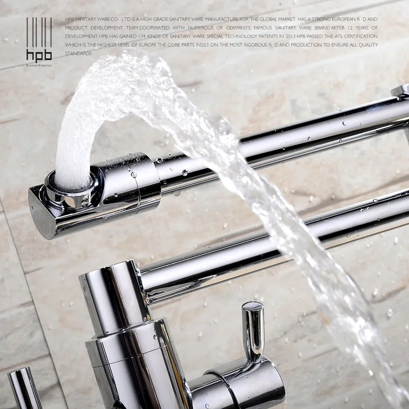 Hpb Brass Chrome Deck Mounted Kitchen Pot Filler Faucet Sink