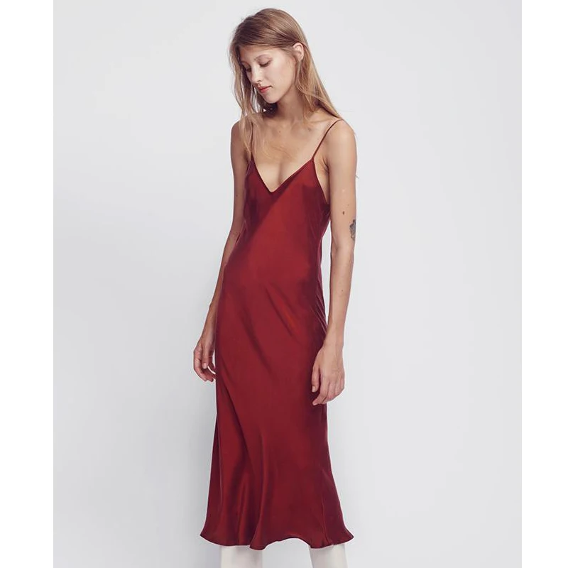 CAMIA шелк чистый красный сексуальный удобный укороченный топ женское платье