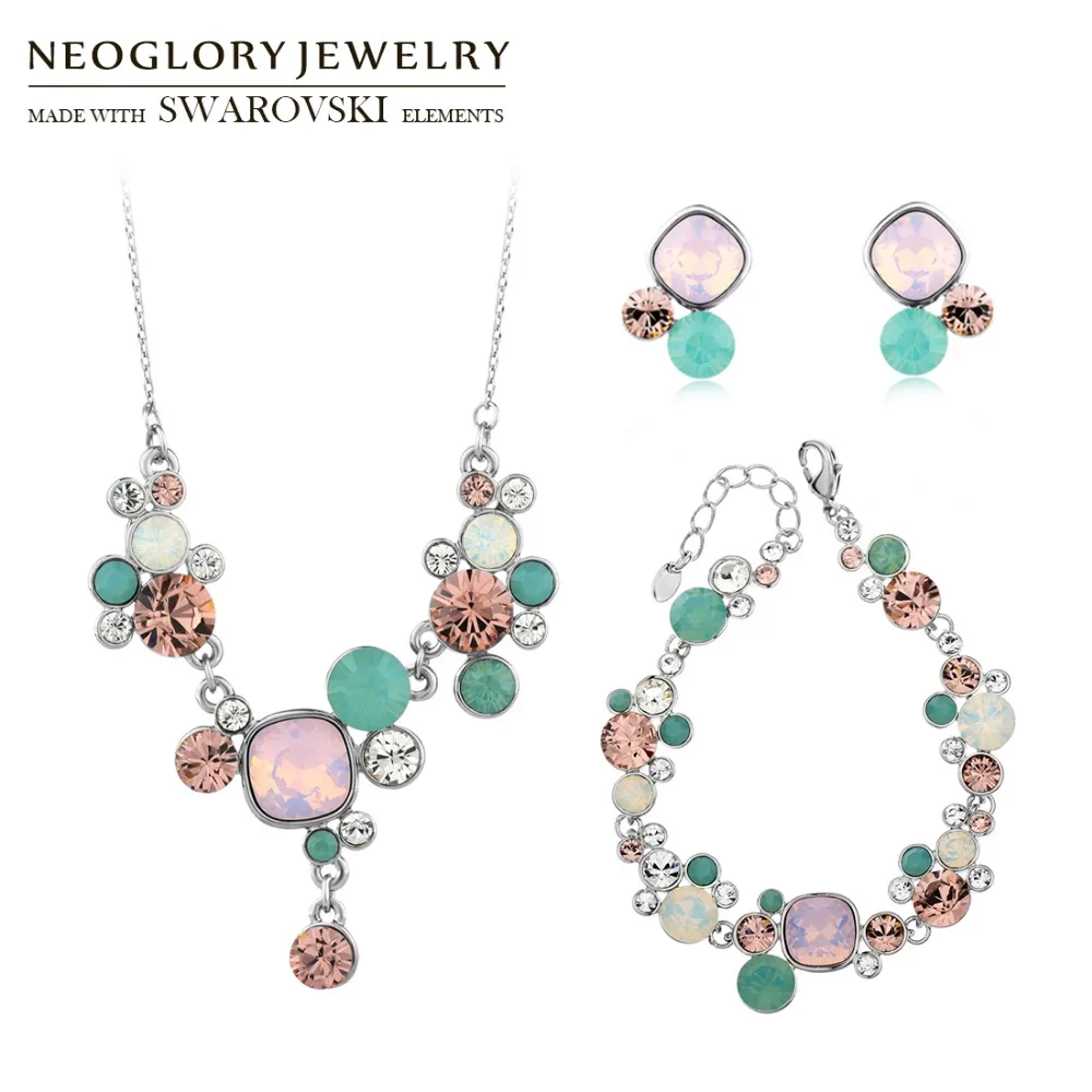 Комплект ювелирных изделий Neoglory с кристаллами и стразами, яркое ожерелье, серьги и браслет, подарок, украшенный кристаллами Swarovski