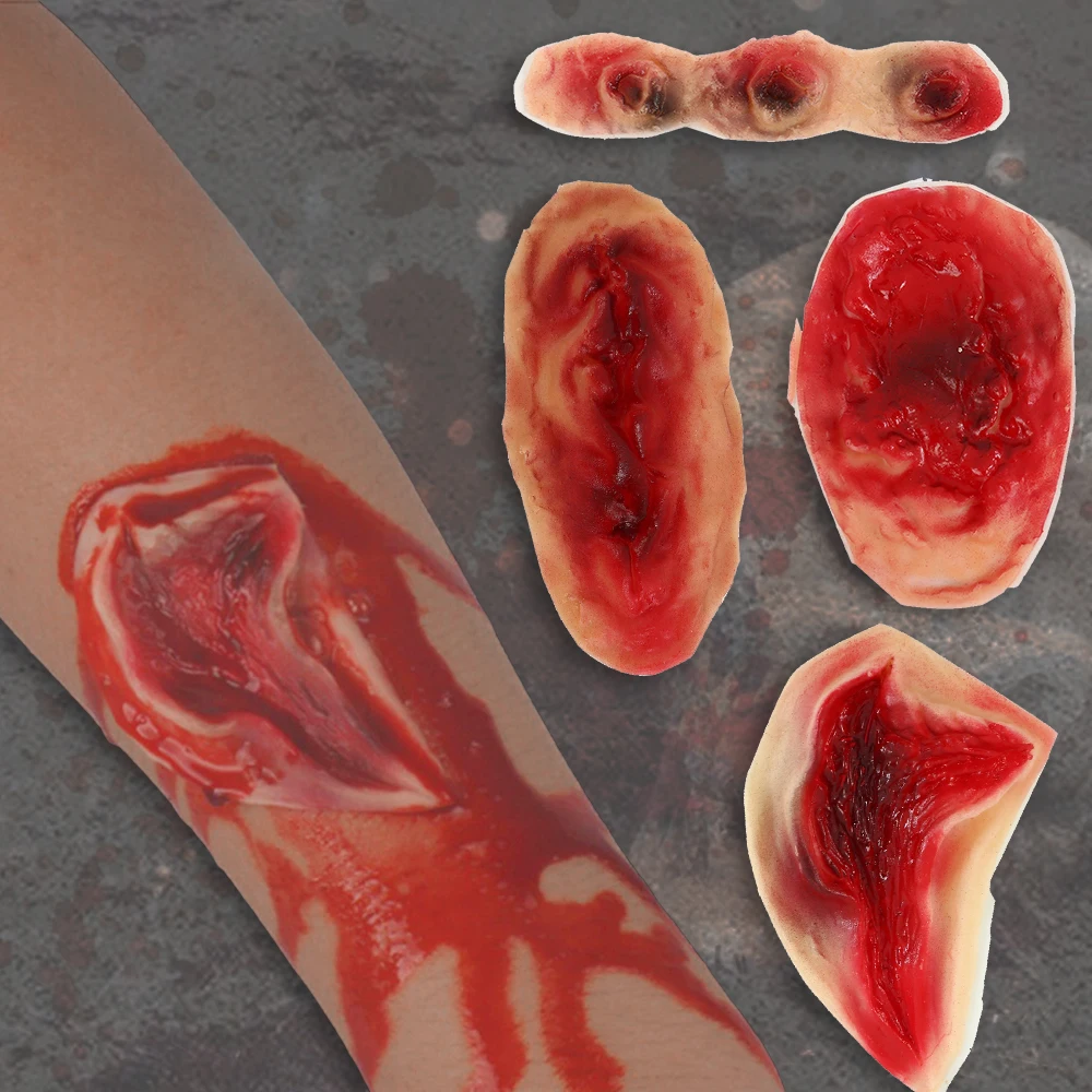 

1PC Halloween Zombie Neck Scar Tattoos Fake Scars Bloody Costume Horror Wound Blood Injury Sticker