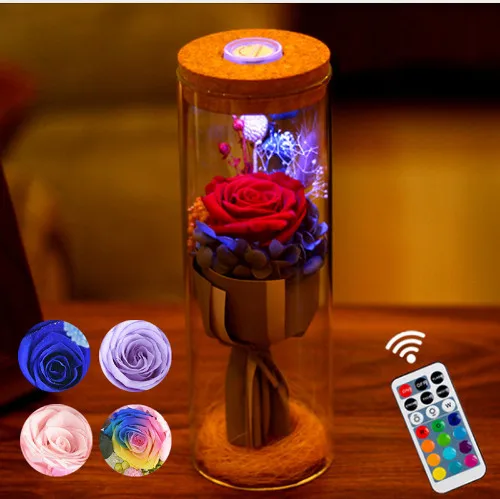 LED RGB Dimmer Lamp Rose Flower Bottle Light with Remote Control Night Light Valentine's Bedside lamp 1