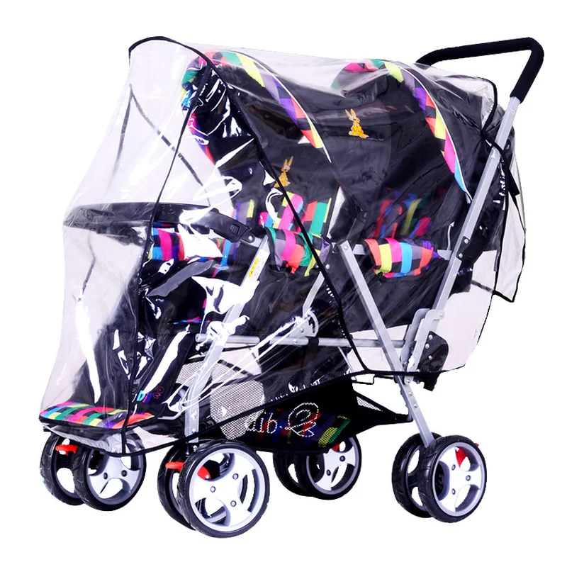 

Universal Baby Double Stroller Rain Cover Wind Shield Front and Rear Twin Stroller Rain Cover Baby Pram Raincoat for Twins 0~36M