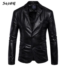 SUKIWML 2017 New Brand Mens Fashion Leather Blazers Men Slim Fit Solid Color Men Blazer Jacket Terno Masculino Plus Size M-5XL 