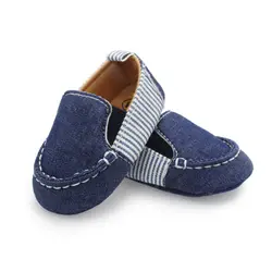 Повседневное малышей Обувь для мальчиков Обувь для девочек Обувь для малышей джинсовые в полоску Обувь младенческой Обувь для младенцев