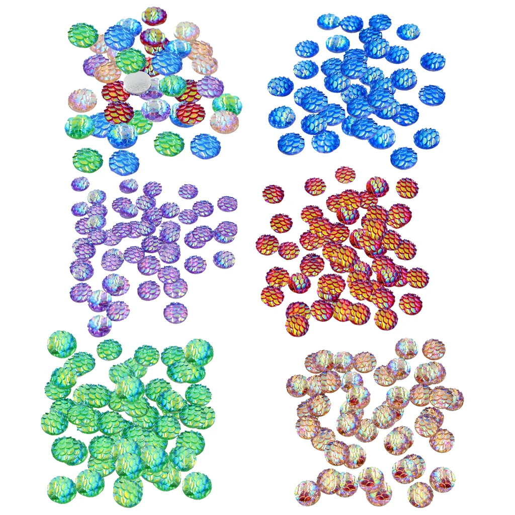 50 Pieces 10 mm Flat back Resin Fish /Snake Scale Cabochon Beads Settings Findings for Jewelry Making Free Shipping