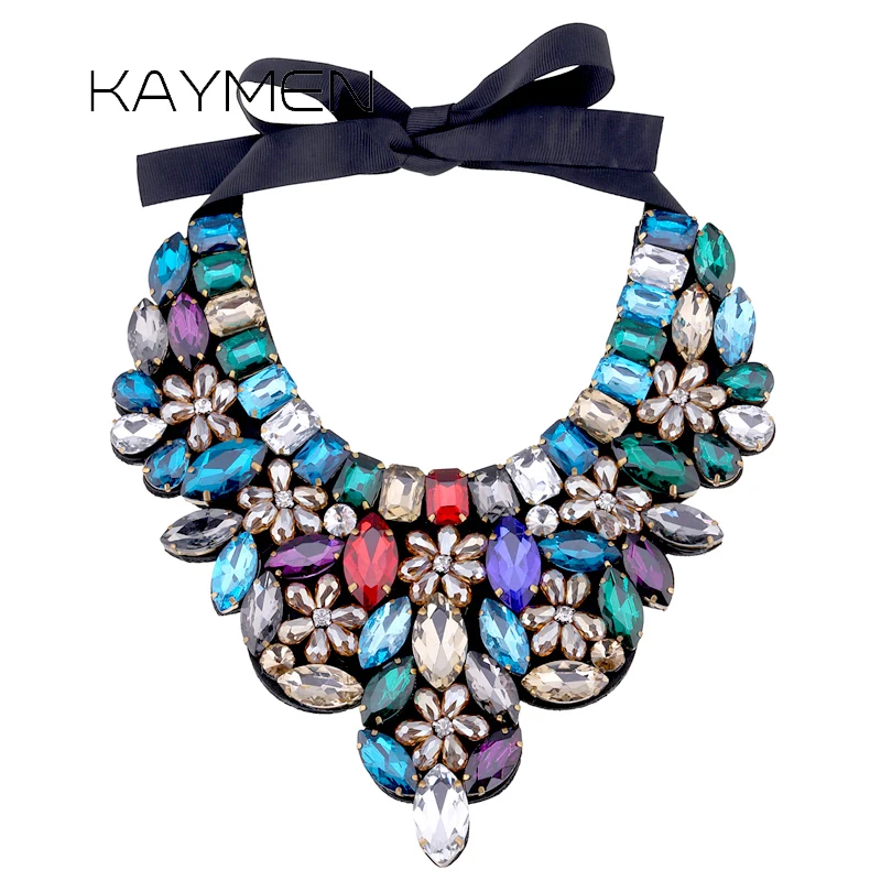 

Handmade Crystals Statement Chokers Necklace for Women Party Wedding Prom Jewelry Chunky Bib Pendant Multicolor Color