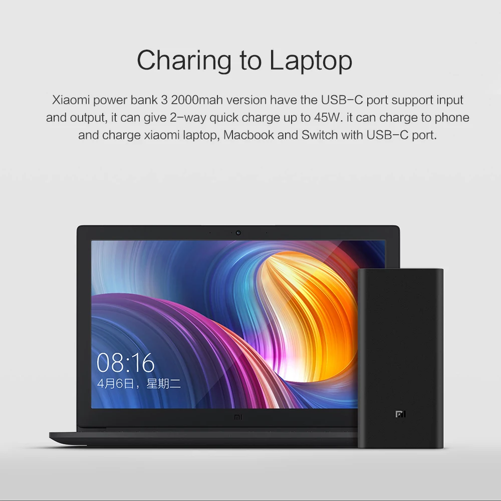 Оригинальная Xiaomi Mi переносная батарея для ноутбука power Bank 20000 мАч PLM07ZM