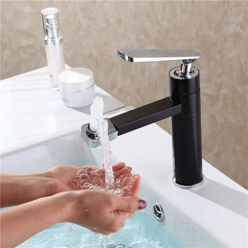 

all copper basin faucet hot and cold mixer rotating water spray toilet washbasin black and white paint deck mounted faucet