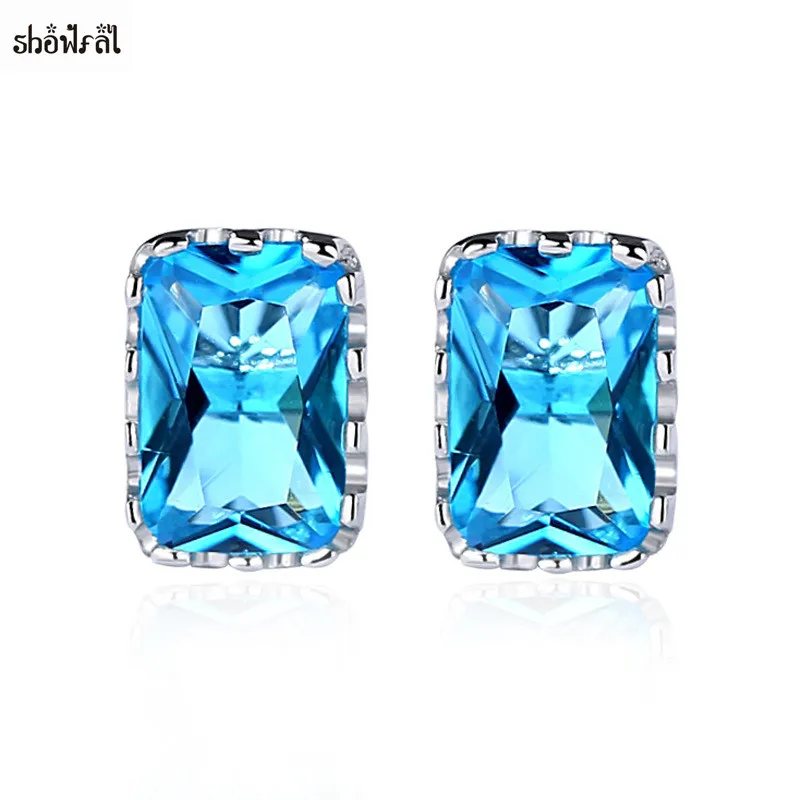 Синие кристаллы от Swarovski серьги для Для женщин серебро 925 гвоздики 2018 AAA циркон Brinco