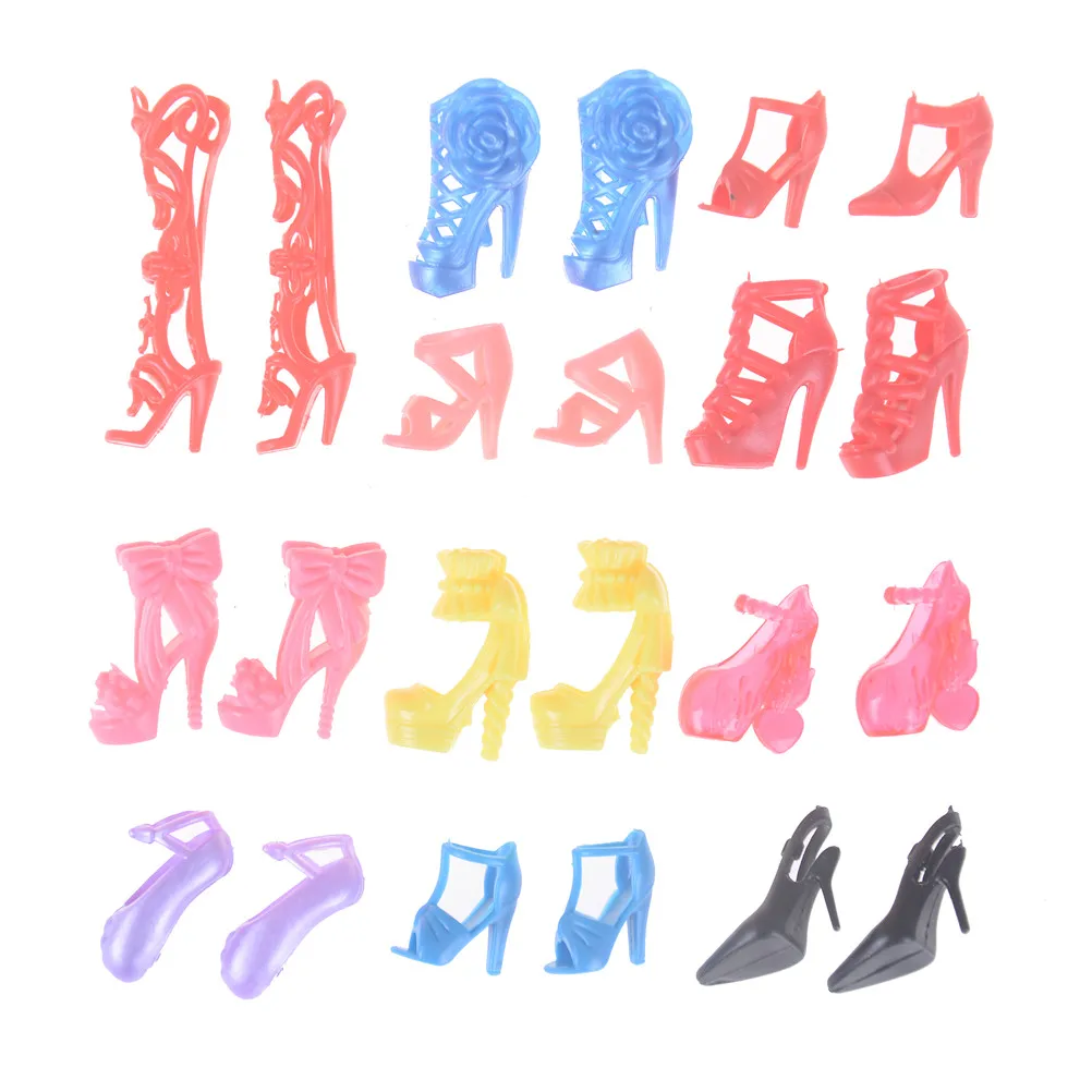 

12 Pairs Assorted Fashion Colorful Sandals Crystal High Heels Shoes For Doll Doll Accessories Clothes Dress Prop Randomly