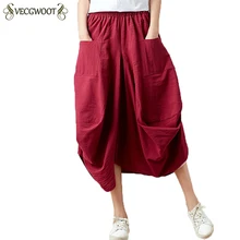 Женские юбки из хлопка и льна, новинка, летняя Однотонная юбка в национальном стиле, женская одежда в стиле ретро, свободная Женская юбка-фонарик, WYT887