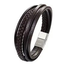 Модный браслет из натуральной кожи мужские браслеты из нержавеющей стали DIY Плетеный Браслет-цепочка Por мужские ювелирные изделия винтажные подарки Pulseira