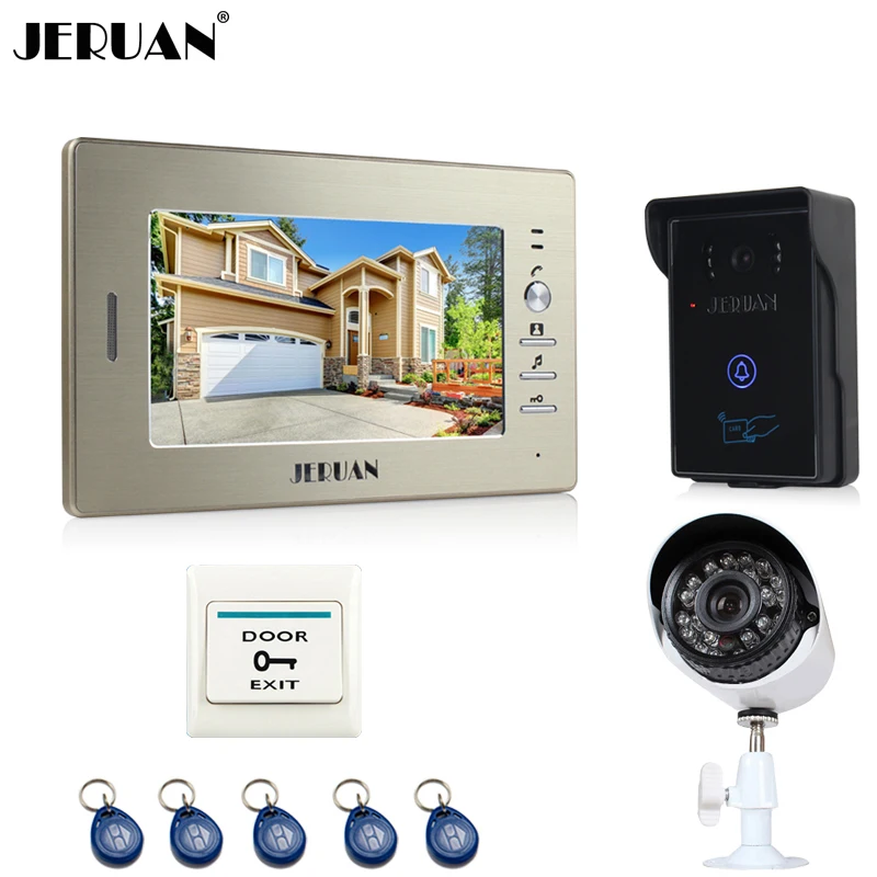 

JERUAN 7`` video door phone intercom System monitor new RFID waterproof Touch Camera+700TVL Analog Camera