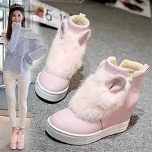 Ioutfit Women Pink White Winter Boots Platform Hidden Wedge Rabbit Fur Shoes Ankle Boots Botas Altas De Mujer Laarzen Dames