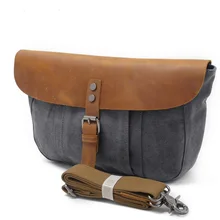 82075K Europe and America style New Fashion Men Canvas Single Shoulder Bag with cow leather Messenger Bag