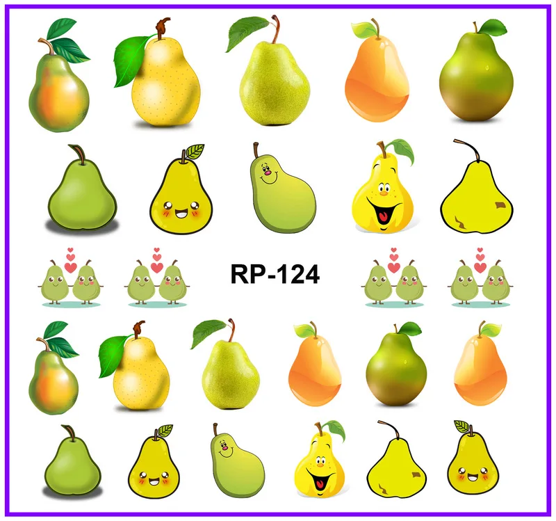 Искусство ногтей Красота наклейка на ногти водная наклейка слайдер мультфильм фрукты оранжевый лимон груша сосна яблоко банан вода Дыня RP121-126 - Цвет: RP124