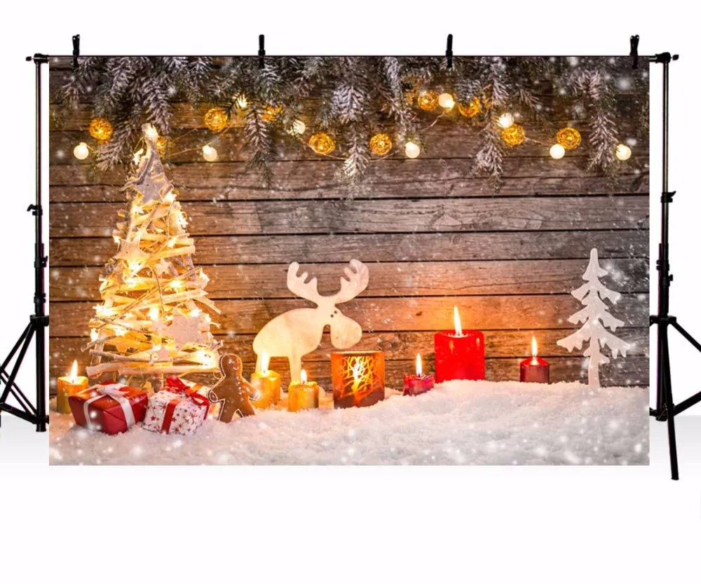 baratas Fotografia vinil pano de Fundo árvore de Natal Alces Gingerbread Velas Presentes Crianças Inverno Neve Cenários para Photo Studio ZR 214