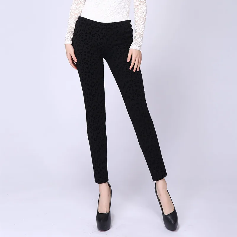 

Pants pencil legging black elastic waist trousers quality mid flock printing Girl Pants