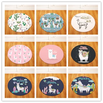 

Round Carpets for Living Room Alpaca Printed Parlor Bedroom Chair Rugs Toilet Bath Decorate Non-slip Door Mat