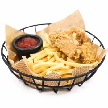 

Filter Basket Serving Basket Food Basket Big Black Iron Cutlery Round Tableware Dinner Tray Bread Holder French Fries Basket1pcs