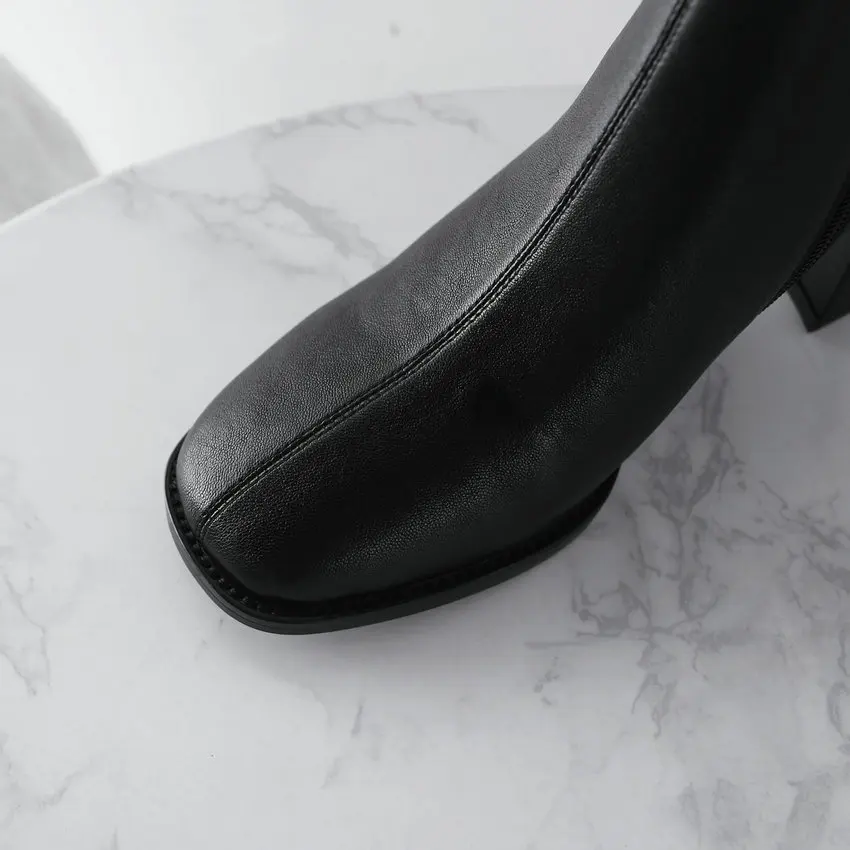 QUTAA 2019 Women Ankle Boots Square Toe Sheepskin All Match Zipper Platform Winter Shoes Women Motorcycle Boots Big Size 34-39 Women's Shoes
