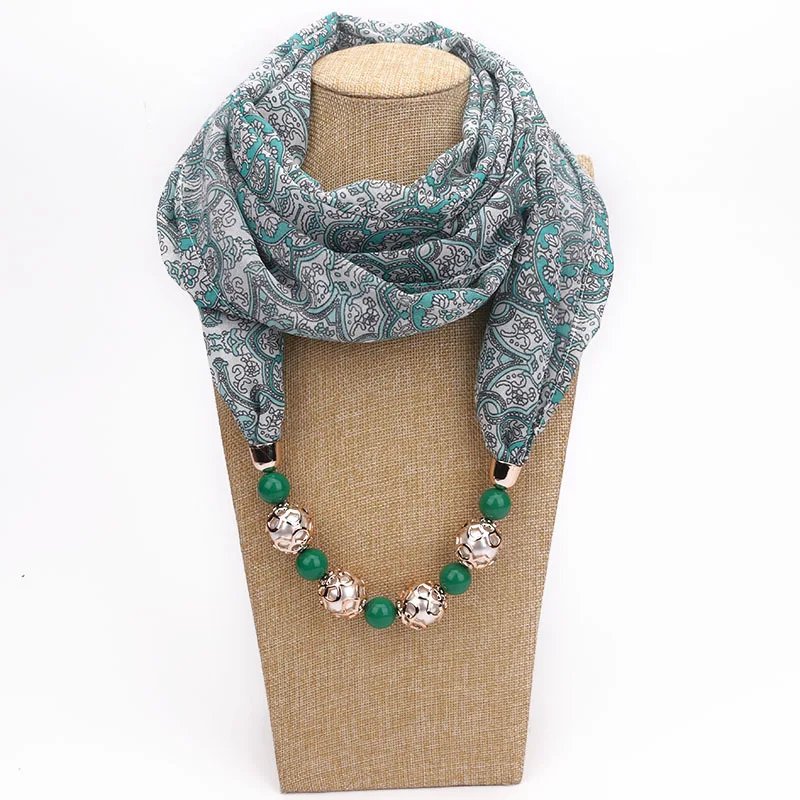 RUNMEIFA кулон шарф ожерелье богемные ожерелья для женщин шифон шарфы с подвесками ювелирные изделия обертывание платок женские аксессуары - Цвет: 4