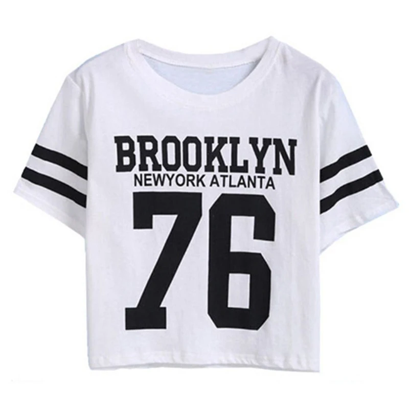 Fashion Crop Top T-shirt for Women BROOKLYN 76 Printed T Shirt Women Cropped Tops Tee Shirt Woman Clothing High Quality