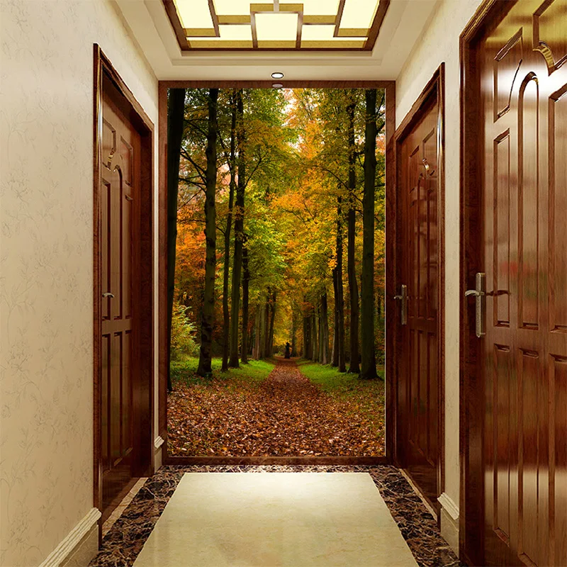 

Customized medium-size 3D mural wallpaper Green Space expansion pattern with sunshine forest path the corridor enter hall