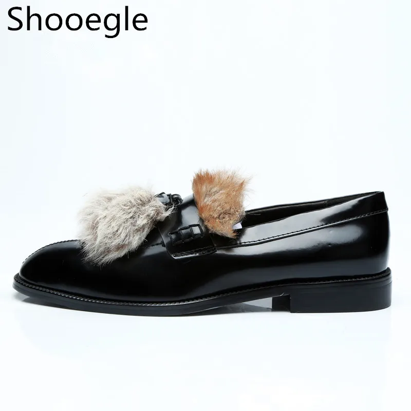 

Men Furry Hair Shoes Raccoon Fur Men Casual Shoes Slip on Fashion Black Loafers Flat Shoes Party Dress Men Shoes