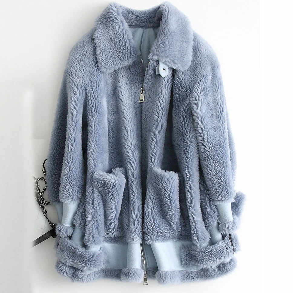 

2019 New Real Fur Winter Wool Jacket Women Fashion Warm Overcoat Sheep Shearing Coat Elegant Casual Ladies Coats A062