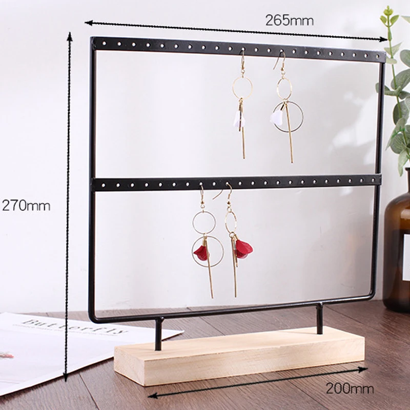 Mordoa 24/44 Holes Wood Earrings Organizer Jewelry Holder Necklace Bracelet Rack 2 Layers Jewelry Display Stand Jewelry Packing