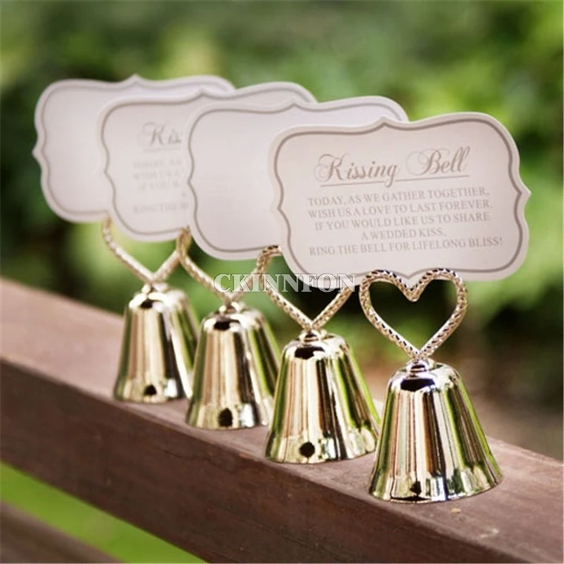 

DHL 500pcs Wedding Favor Party Favors "Kissing Bells" Place Card/Photo Holder Gold Wedding Decoration Gift