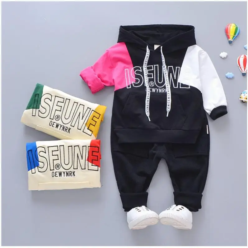 

ZWXLHH 2019 Spring Toddler Infant Clothes Suits Baby Boys Girls Clothing Sets Hooded Letter T Shirt Pants Kids Children Costume