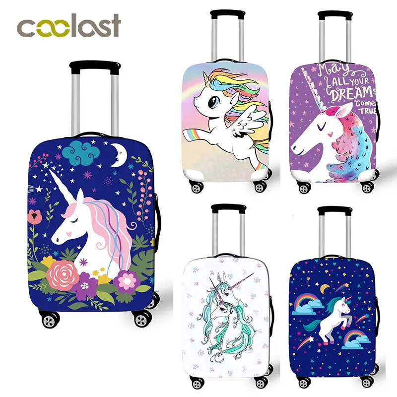 18-28 Inh Pink Suitcase Protective Covers Cartoon Unicorn Luggage Cover Elastic Travel Bag Cover valise 70cm Travel Accessories