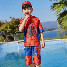 Купальный костюм для мальчиков детский купальный костюм с шортами костюм для малышей из двух предметов трусы для мальчиков с рисунком Человека-паука и Супермена