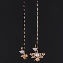 1 пара золота Асимметричная сплав пчелы жемчужина кристалл, Длинная кисточка серьги-гвоздики Свадебная вечеринка свадебные украшения