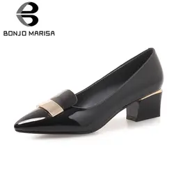 BONJOMARISA/Новинка 2019 года, весенние женские туфли-лодочки черного цвета, большие размеры 33-43, женские туфли из лакированной искусственной кожи