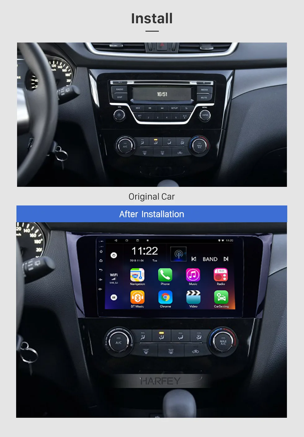 Sale Harfey HD 1080P touchscreen For 2013 2014 Nissan X-Trail 9inch Quad-core Android 8.1/7.1 Multimedia GPS car Radio with Bluetooth 2